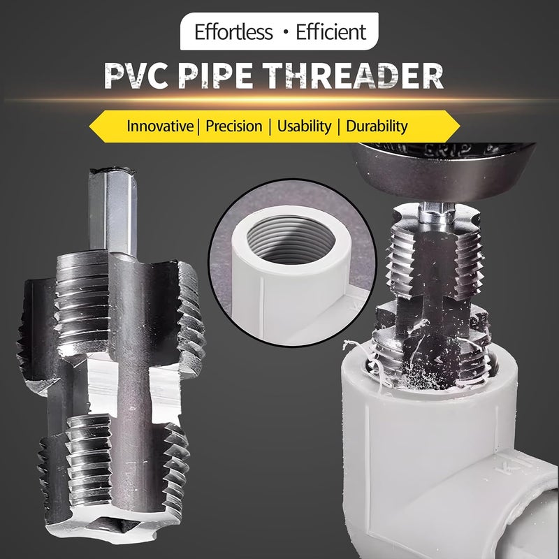 vhemo Electric Drill Compatible PVC Pipe Threader Kit with Various Die Sizes, PVC Thread Maker Tool for Electric Drill, 1/2" 3/4" Tool, Plastic Pipe Threader Kit, Rethreading Tool for Water Pipes (Internal) - Image 2